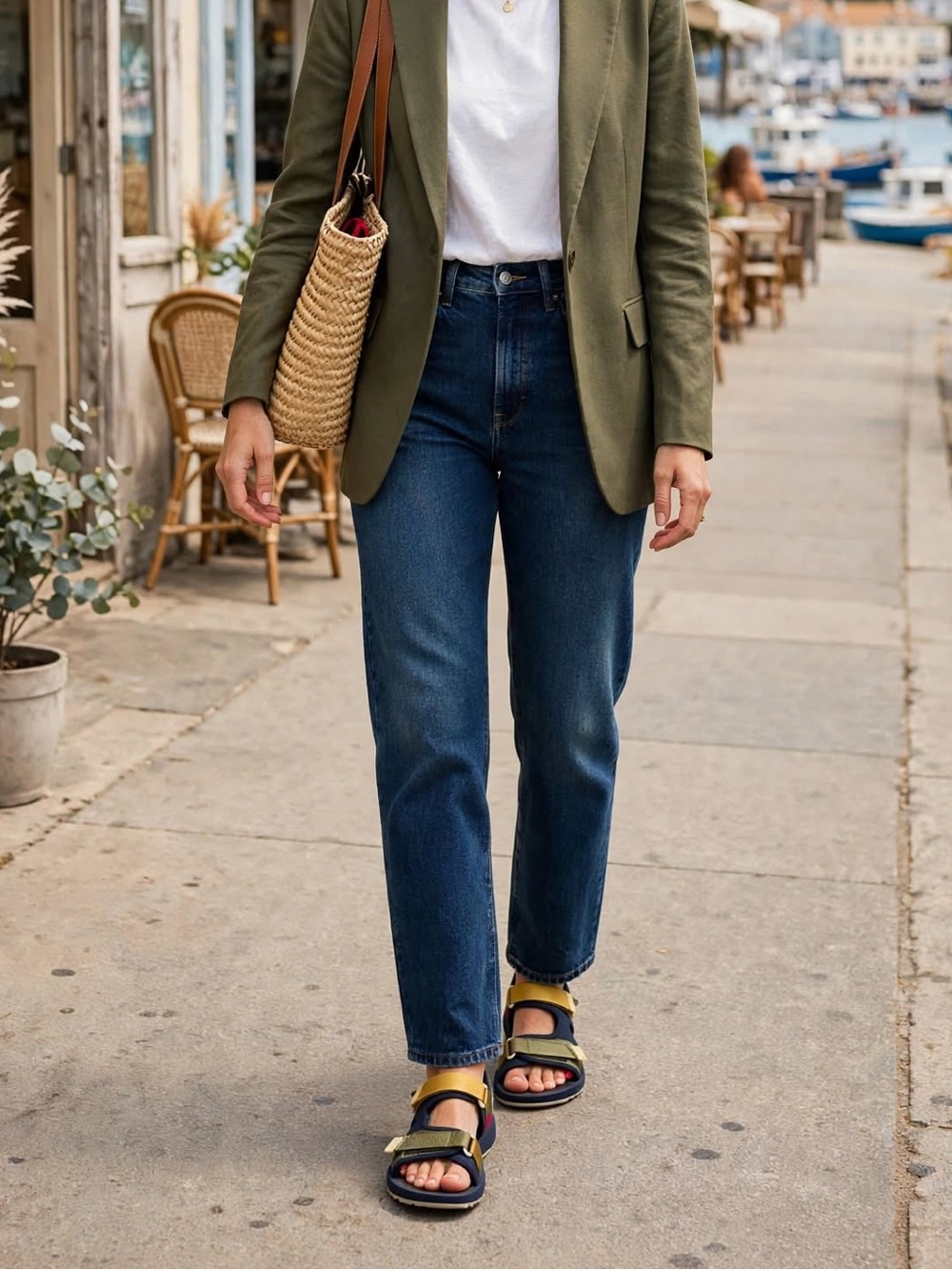Zara Navy Sandals with Gold and Olive Straps